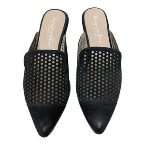 Bettye Muller Cara Black Perforated Suede Mule Heels Slip On Size 9